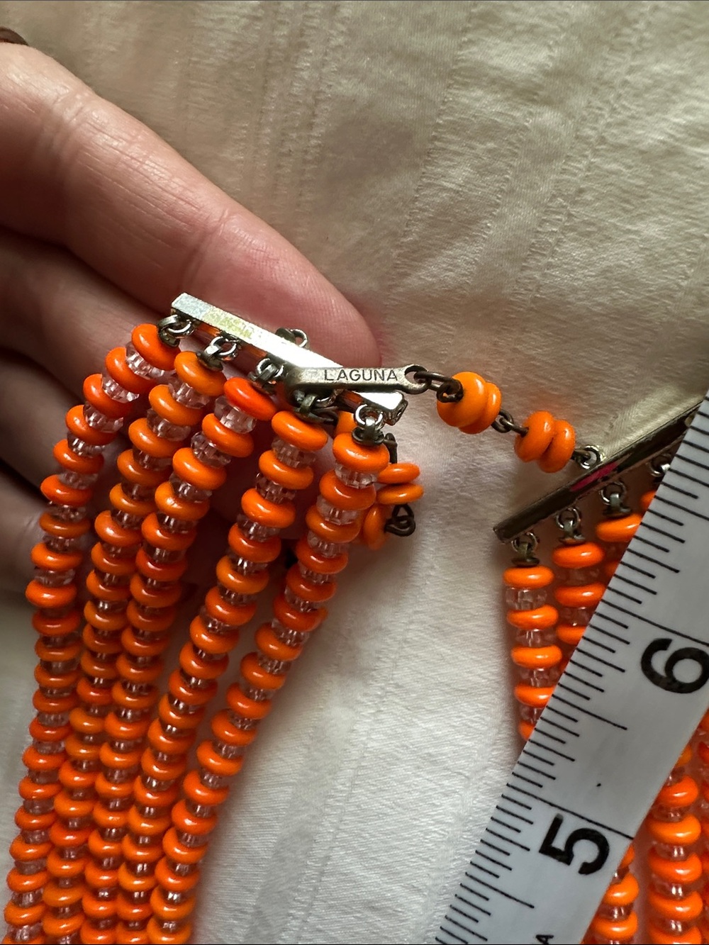 Laguna Five-Strand Orange Beaded Statement Necklace - Picture 4 of 5